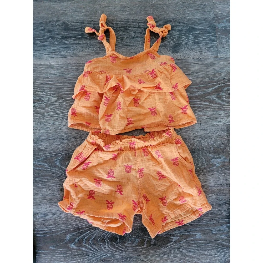 Cat & Jack Girls 5T Orange Pink Pineapple Print‎ Tank Top Shorts Set Outfit #7